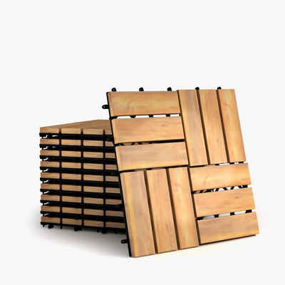 COSTWAY Holzfliesen Terrassenfliesen, 10er Set, 30x30cm, Holz, Braun