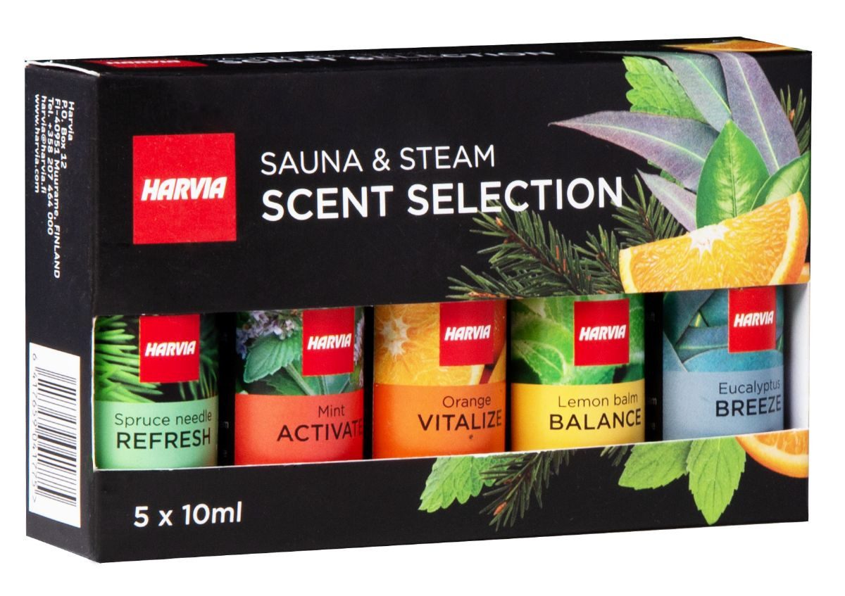 HARVIA Sauna-Aufgussset Saunadüfte 5er Set (5er-Set, 5 Duftkonzentrate mit verschiedenen Duftnoten) Saunazubehör