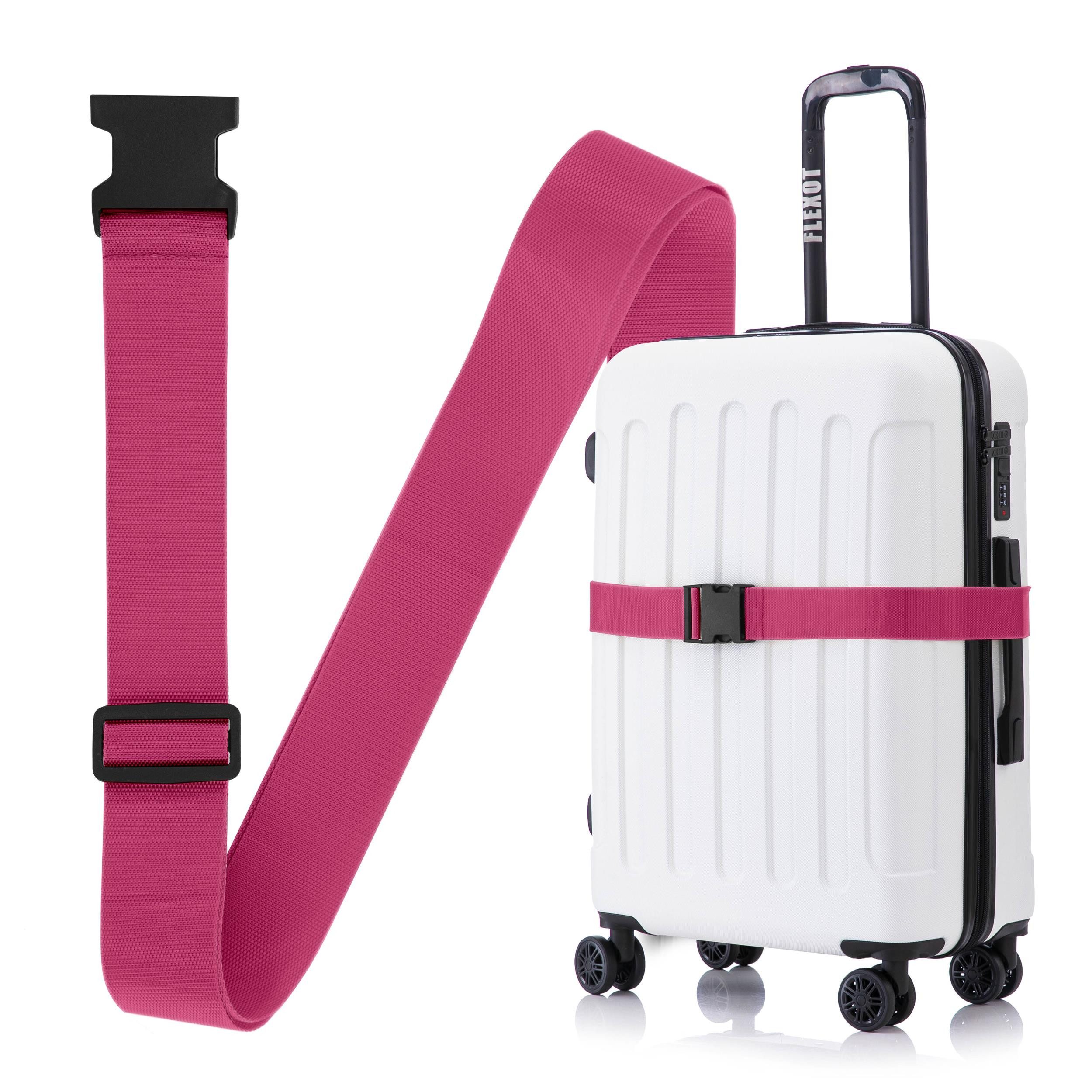 Flexot Koffergurt Koffergurt mit Clip-Schnalle, verstellbare Länge, Namensschild, Flexibel anpassbarer und stabiler Gurt mit praktischer Schnalle