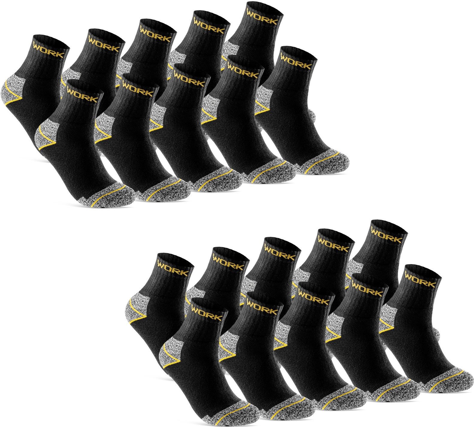 sockenkauf24 Arbeitssocken 10 oder 20 Paar WORK "kurze Arbeitssocken" Herren Kurzsocken (43-46, 20-Paar, Schwarz/Grau Meliert) verstärkt durch Vollfrottee - 10202