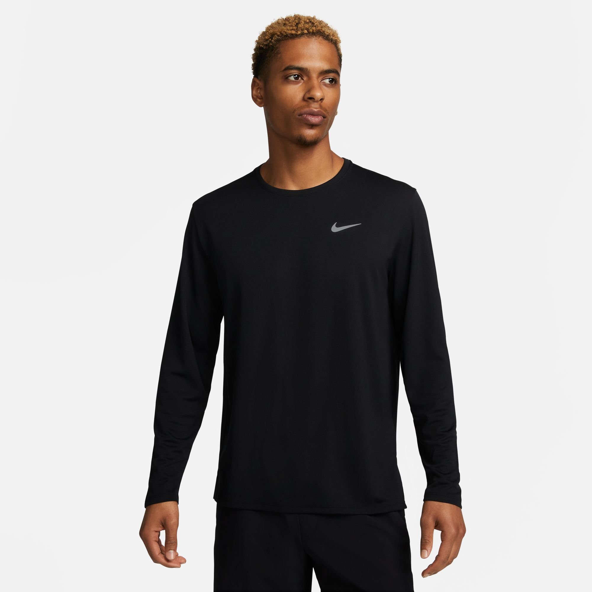 Nike Laufshirt SILV MEN'S MILER BLACK/REFLECTIVE TOP RUNNING DRI-FIT UV LONG-SLEEVE