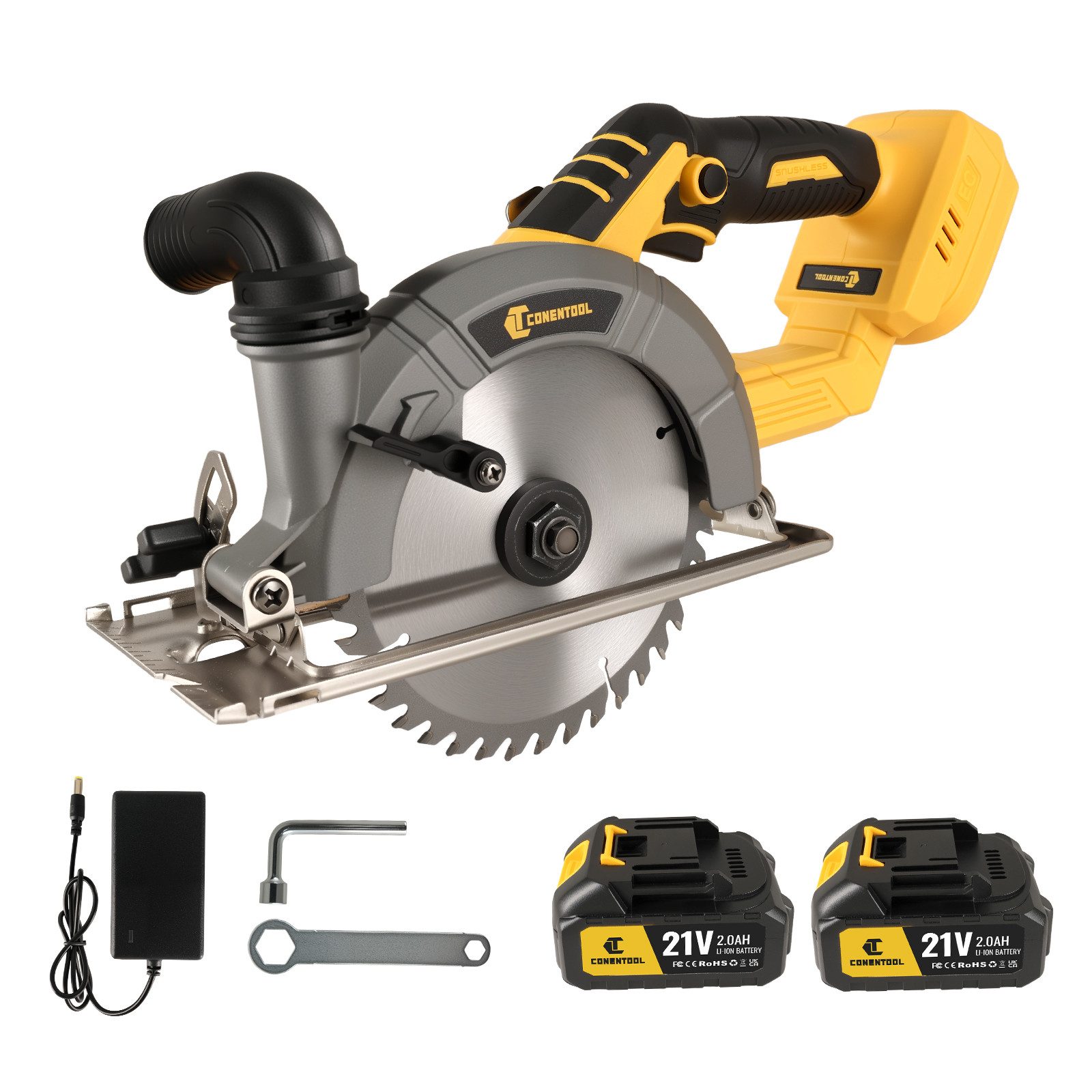 CONENTOOL Akku-Handkreissäge Bürstenlose Akku-Kreissäge 21V, Set, 2x Akku(2.0Ah)und Ladegerät