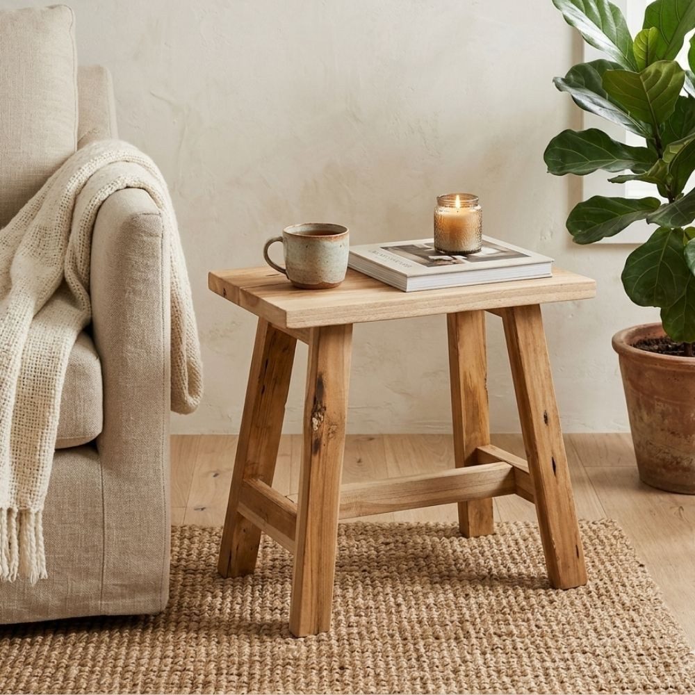 LebensWohnArt Sitzhocker Hocker GEMI recyceltes Teak Natural ca. L50cm Beistelltisch