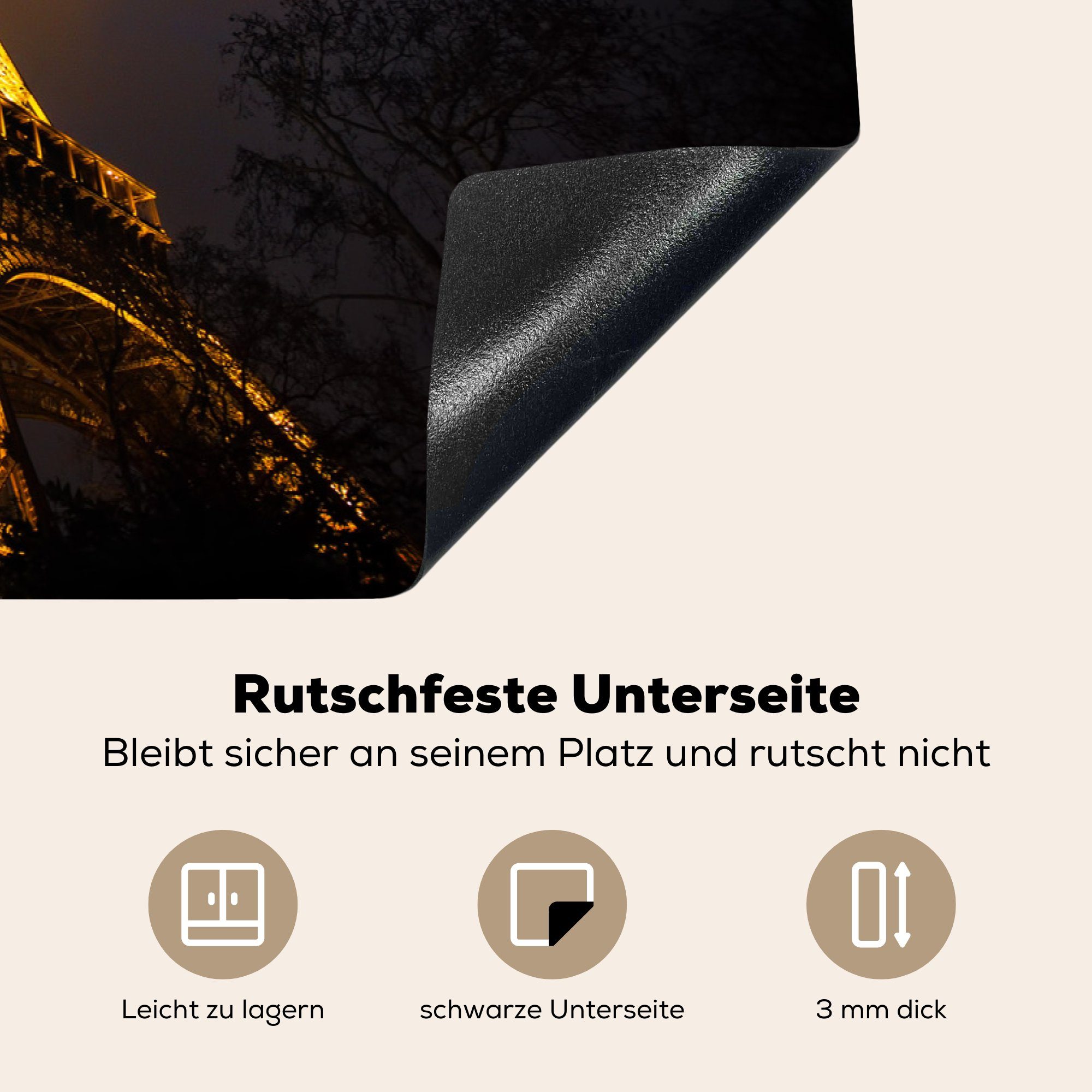 Vinyl, die küche, tlg), - - cm, (1 MuchoWow Herdblende-/Abdeckplatte für Paris 81x52 Himmel, Induktionskochfeld Schutz Ceranfeldabdeckung Eiffelturm