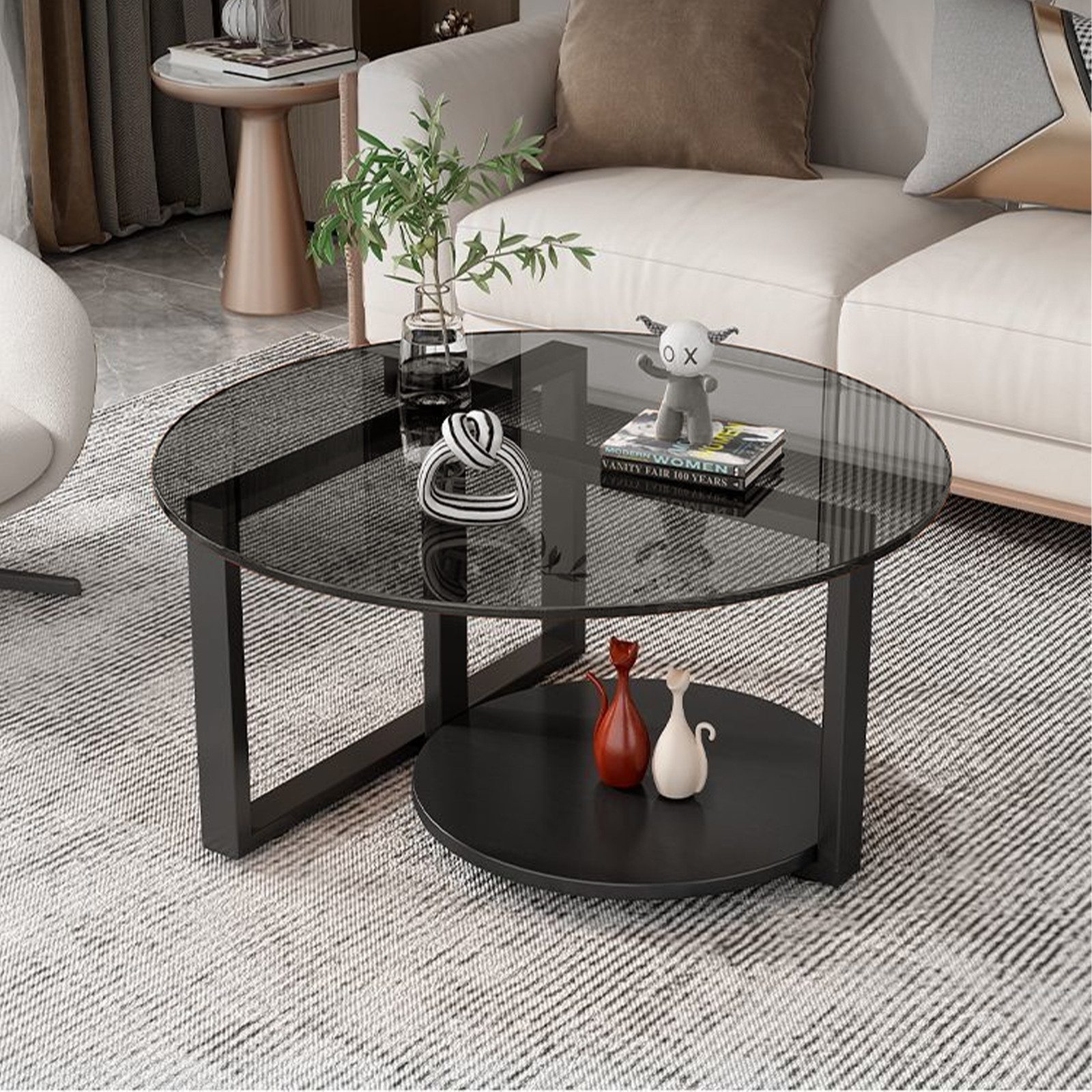 TWSOUL Couchtisch Runder Beistelltisch, Ø60x 45cm, 2 Ebenen mit Metallrahme günstig online kaufen