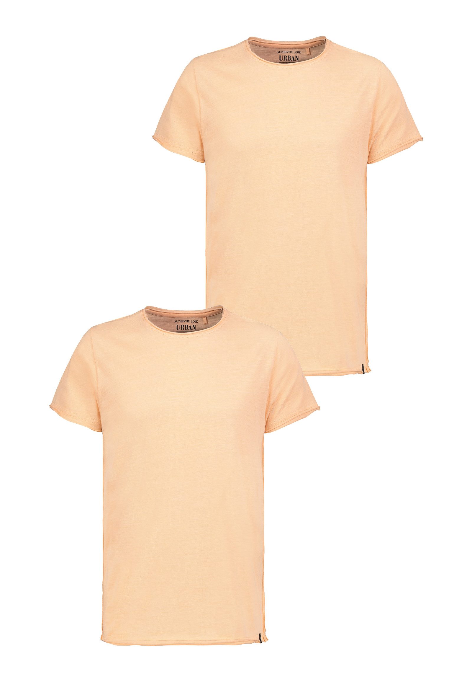 Urban Surface T-Shirt Rundhals mit Rollkante und Baumwollqualität (2-tlg) Open-Edge-Slub-Shirt - SET