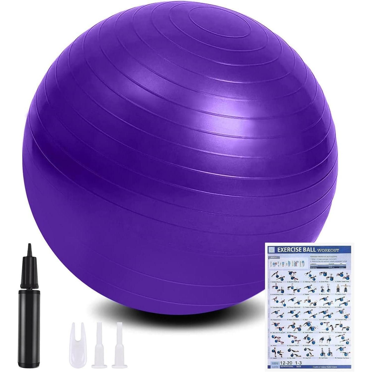 Gymnastikball Gymnastikball 65cm Fußpumpe Antiburst Pilates Yoga Core 65cm Violett