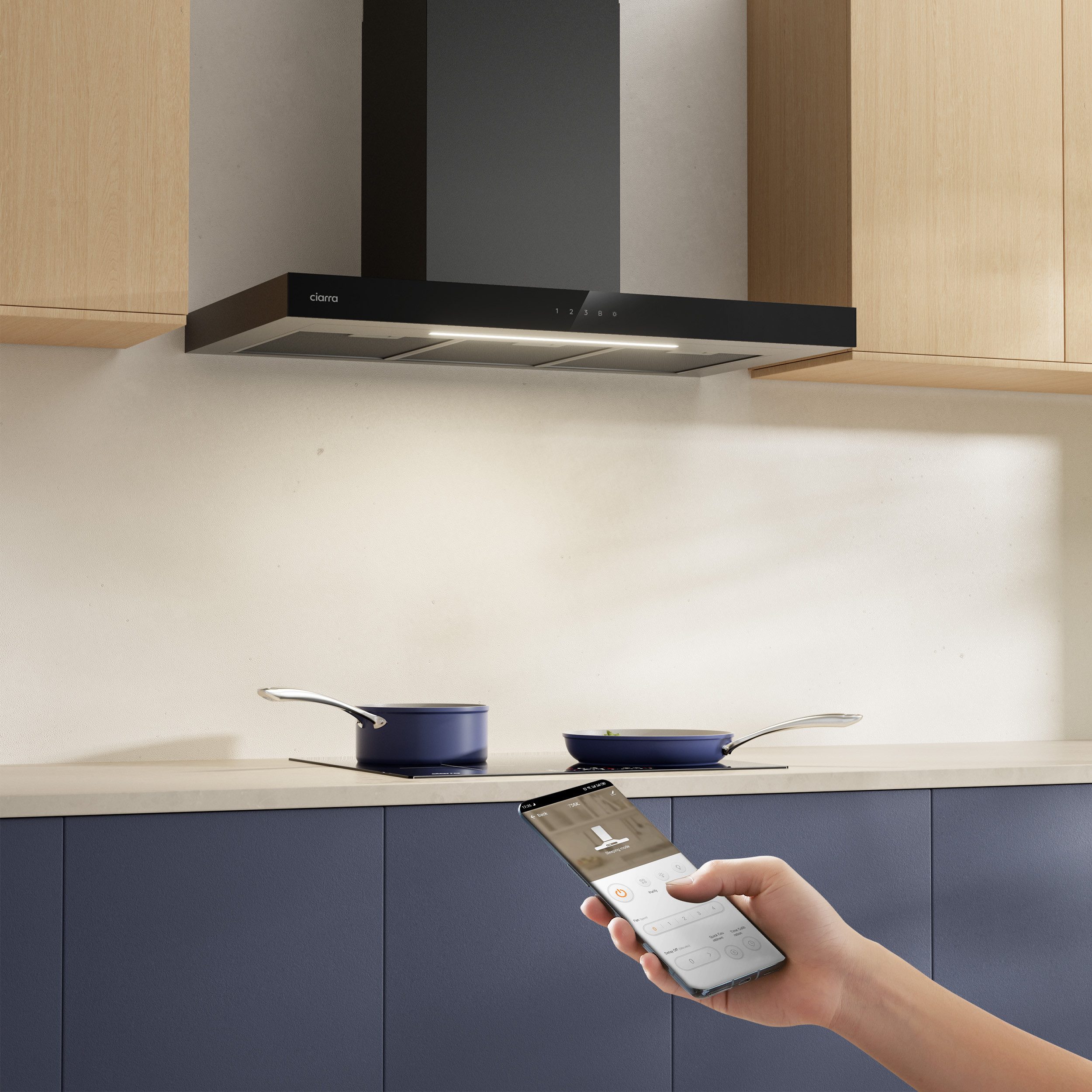 CIARRA Wandhaube 90 cm Dunstabzugshaube A+++ 709 m³/h Umluft & Abluft 4 Stufen CBCB9102 Aktivkohlefiltern, Fettfiltern, LED, WIFI-APP Touch Control mit BOOST – Bild 2 von 5