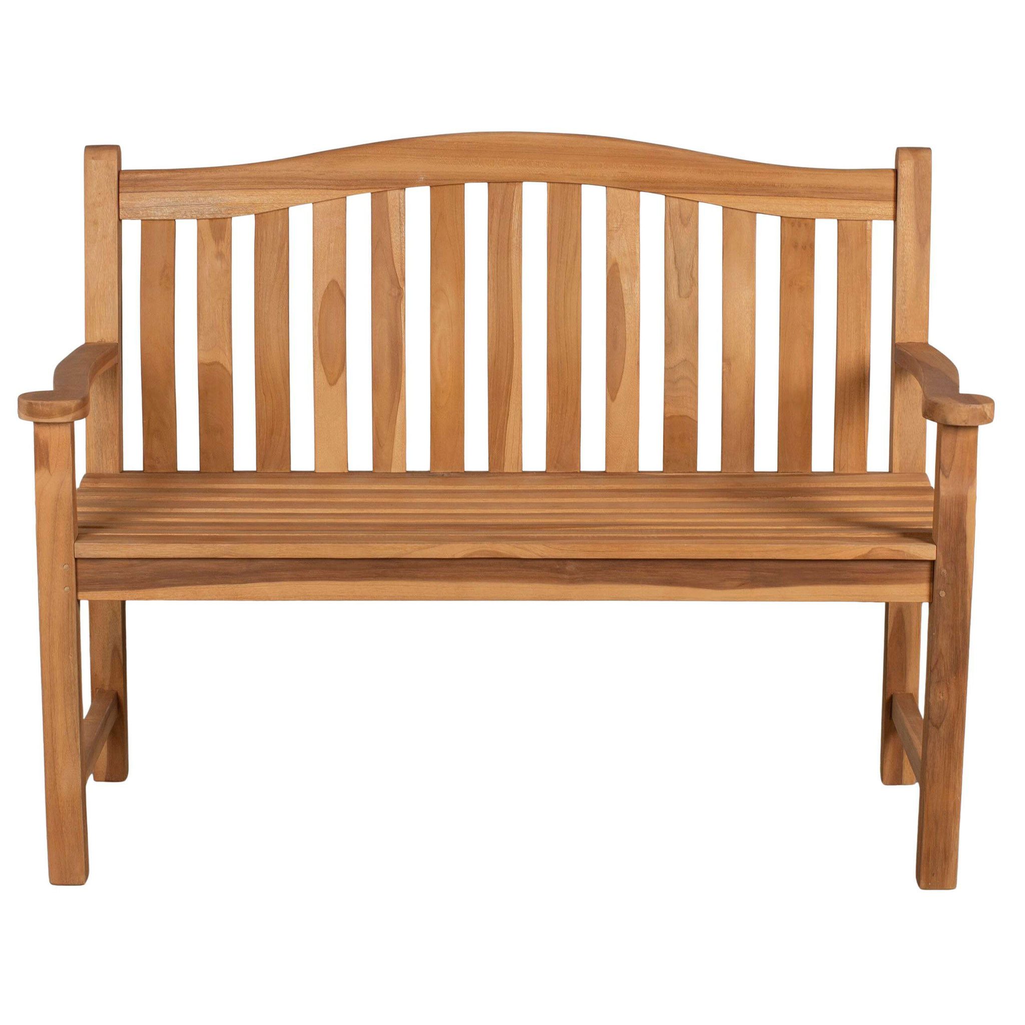 bene living Gartenbank Korfu 120 cm - Teakholz, geschwungende Armlehnen - Rückenlehnen in Sprossenoptik
