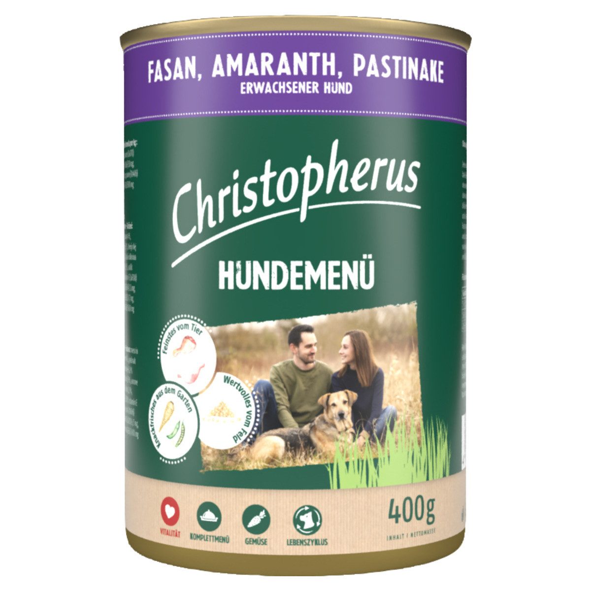 Christopherus Menue Adult mit Fasan, Amaranth, Pastinake 400 g - 6 Stück, Nassfutter für: Hund