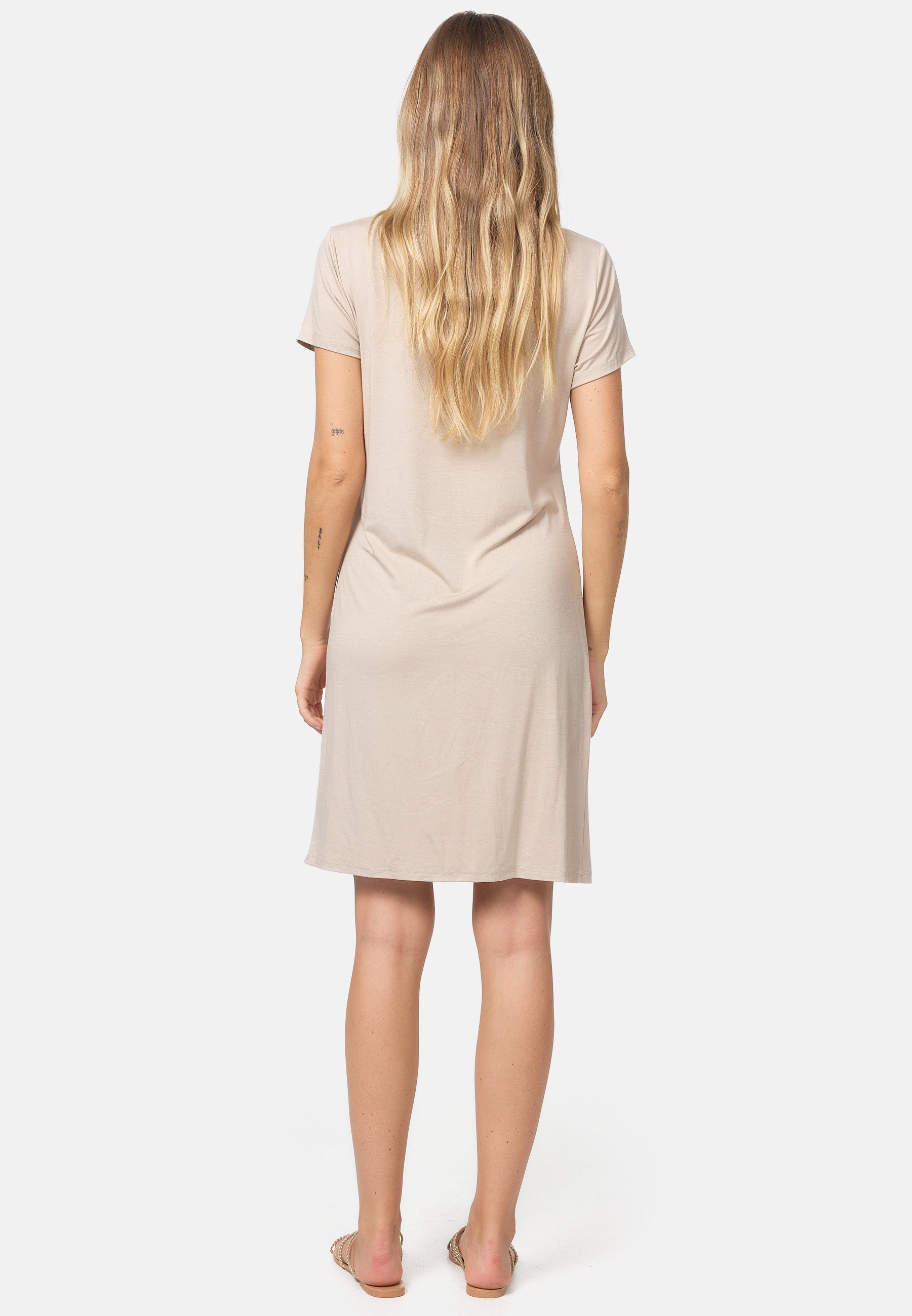 für (Modisches Beige Shirtkleid Raffung, Elastisch, mit SELECTED PM PM41 Seitliche Sommer Leicht Raffung) den Longshirt, seitlicher Shirtkleid