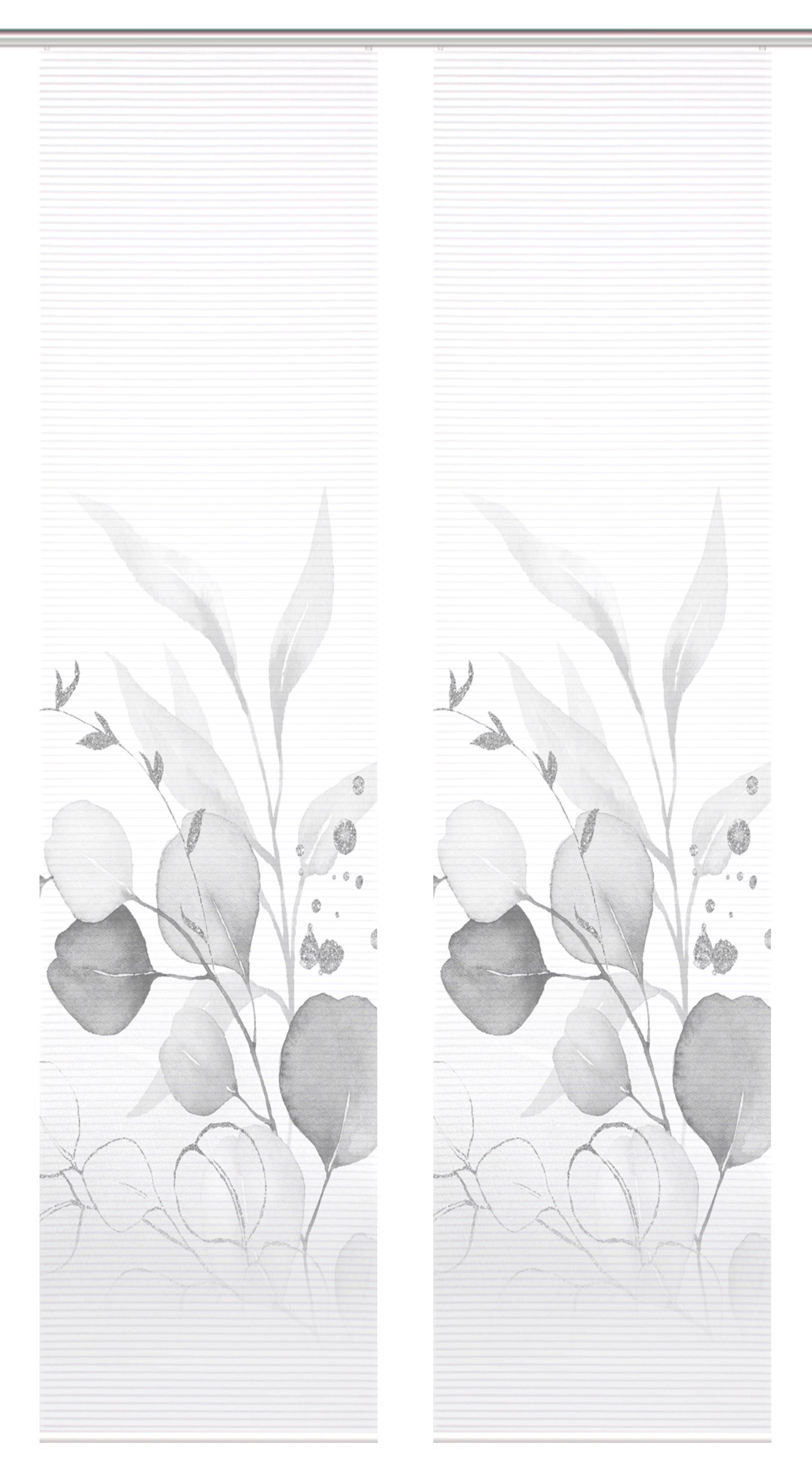 HOME WOHNIDEEN Schiebegardine 84096 ABANIO Schiebegardine rec. Polyester, 245x60 cm, halbtransparent (2 St), Paneelwagen, transparent, Polyester (recycelt) Polyester