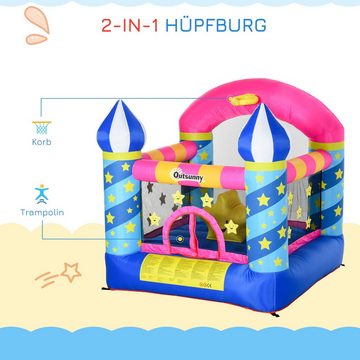 Outsunny Hüpfburg Mit Korb für 2 Kinder Burg mit Gebläse Spielhaus für 3-12 Jahre, (Spielzeug, 1-tlg., Springburg), Mehrfarbig 195 x 195 x 215 cm