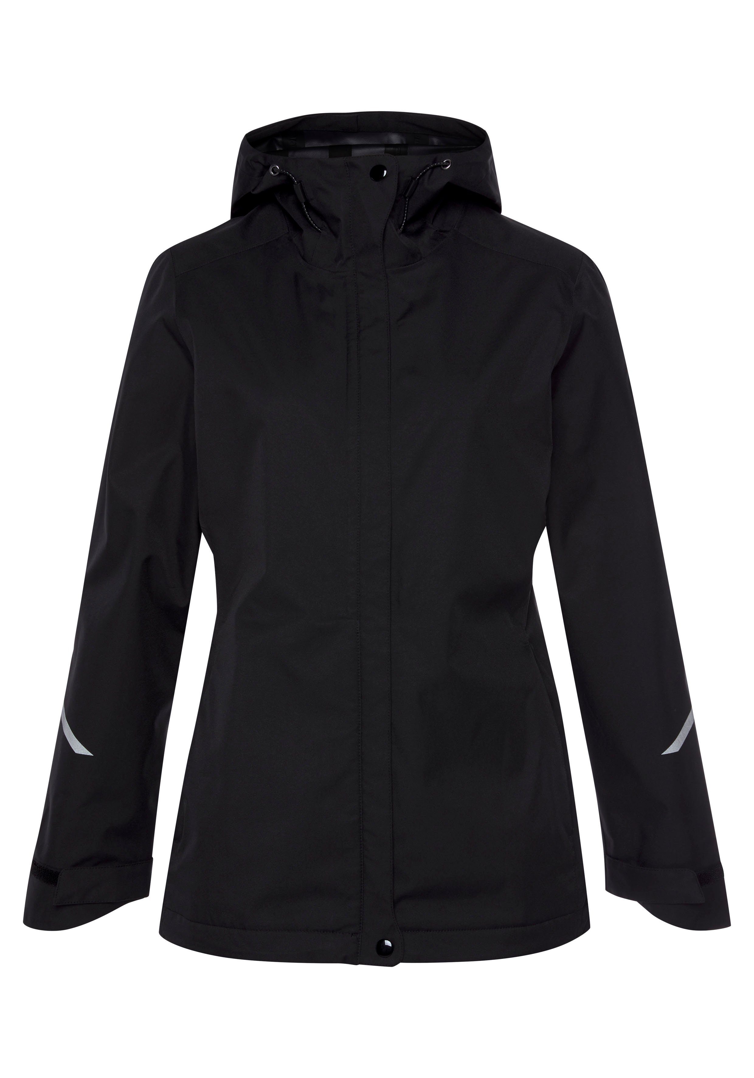 Polarino Regenjacke packable schwarz Reflektorstreifen mit