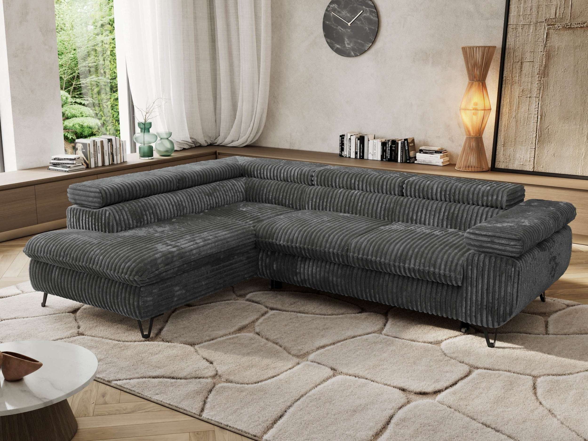 MKS MÖBEL Ecksofa PABLO L, Set, HR35-Schaum, Metallbeinen, Wellenfedern, L-form, Schlaffunktion, verstellbaren Kopfstützen, Bettkasten