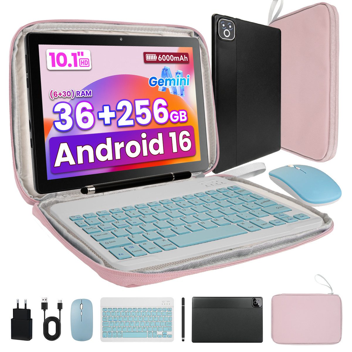 Happybe 10.1 Zoll 36(6+28)GB RAM, 256 GB, mit Tastatur/Maus/Stift Tablet (10.1", 256 GB, Android)