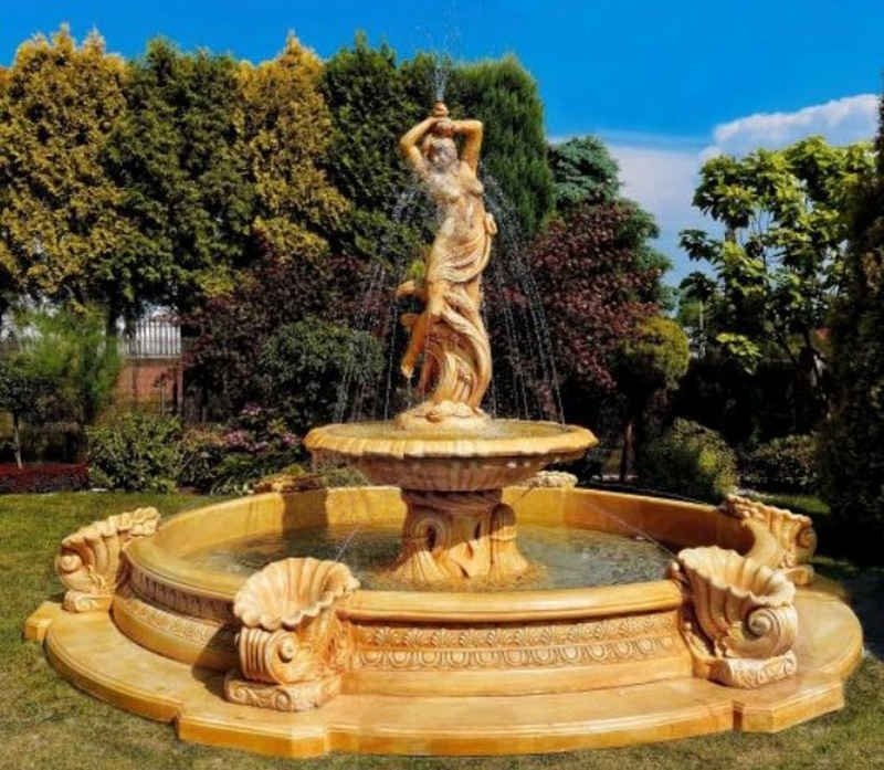 Casa Padrino Wasserspiel Barock Springbrunnen Ø 445 x H. 234 cm - Prunkvoller Gartenbrunnen mit Meermuschel Wasserspeier