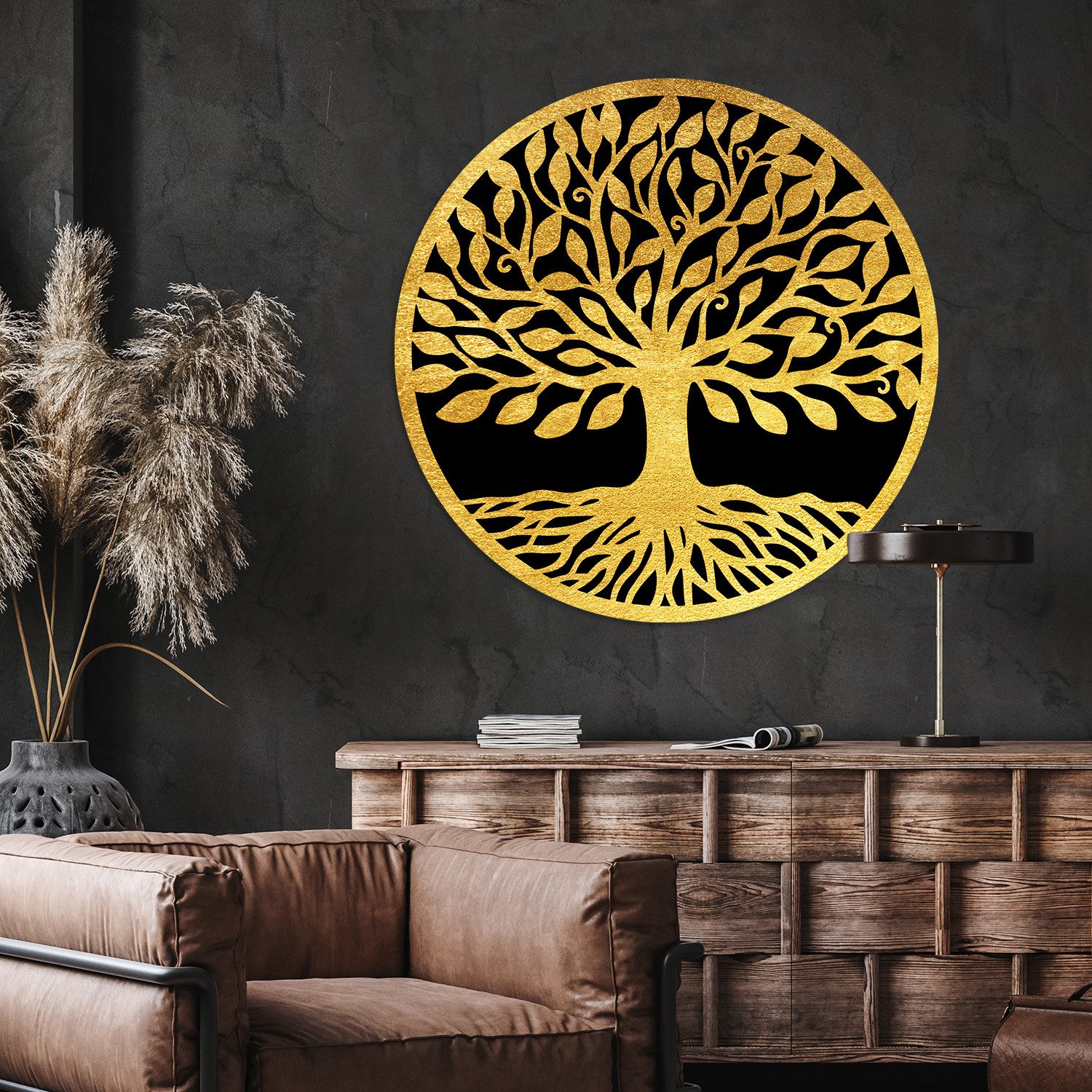 OTTO home Wandbild Baum mit Blättern inkl. rückseitiger Aufhängung, Baum, Baumbilder, Wald (1 St), Lebensbaum-Wandbilder mit handveredelten Blattgold-Applikationen