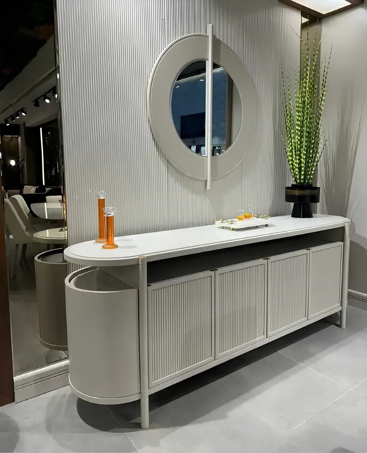 Xlmoebel Konsolentisch Weiße Designer Kommode Spiegel Holz Konsole Wohnzimmer (2-St), Made in Europa