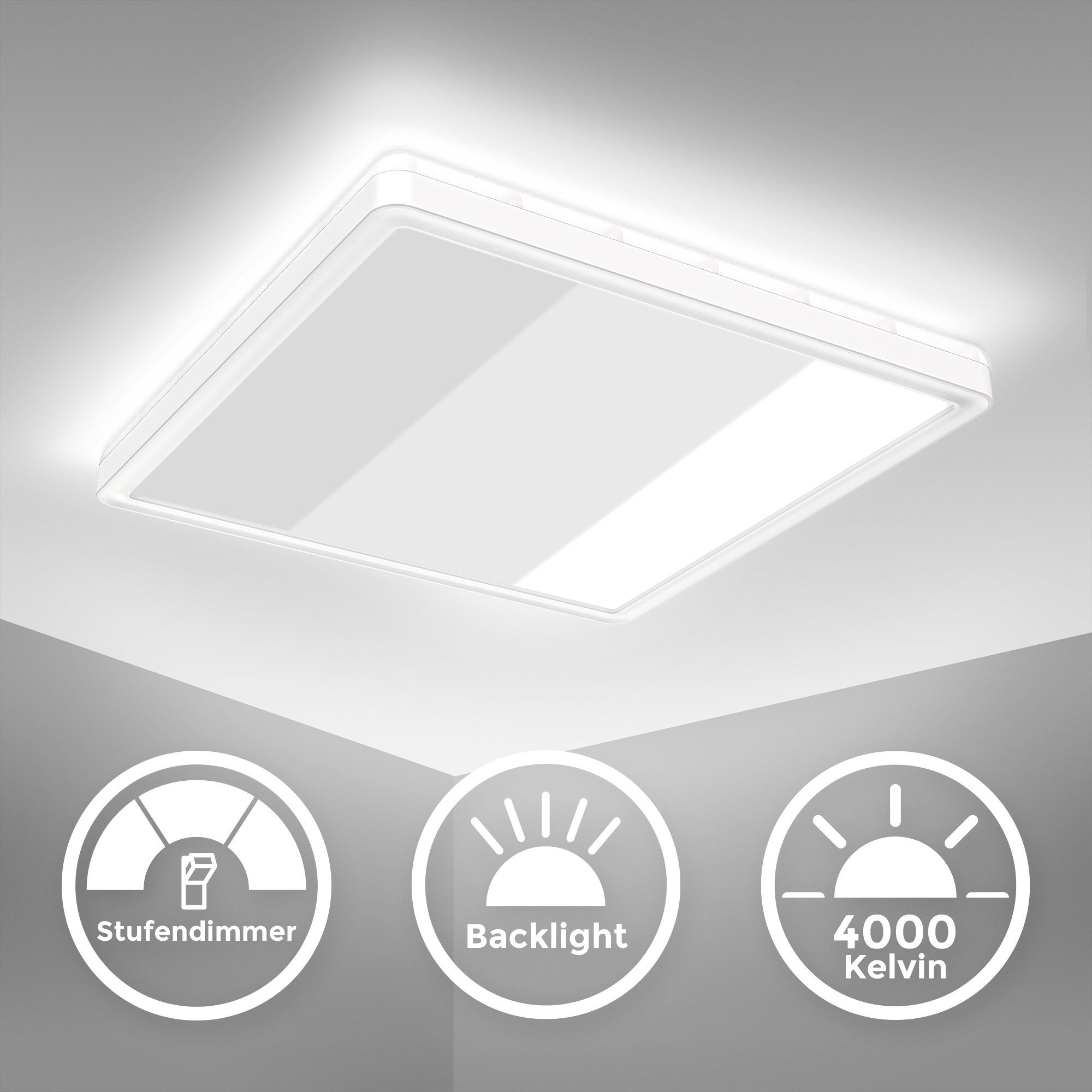 Deckenleuchte Licht, 18 LED Neutralweiß, L: Licht, Panel Dimmbar, BK_DP1311 Deckenlampe, Dimmfunktion, LED Memoryfunktion, Neutralweißes LED Indirektes Watt, 29,3cm fest 2.400Lm, B.K.Licht integriert,