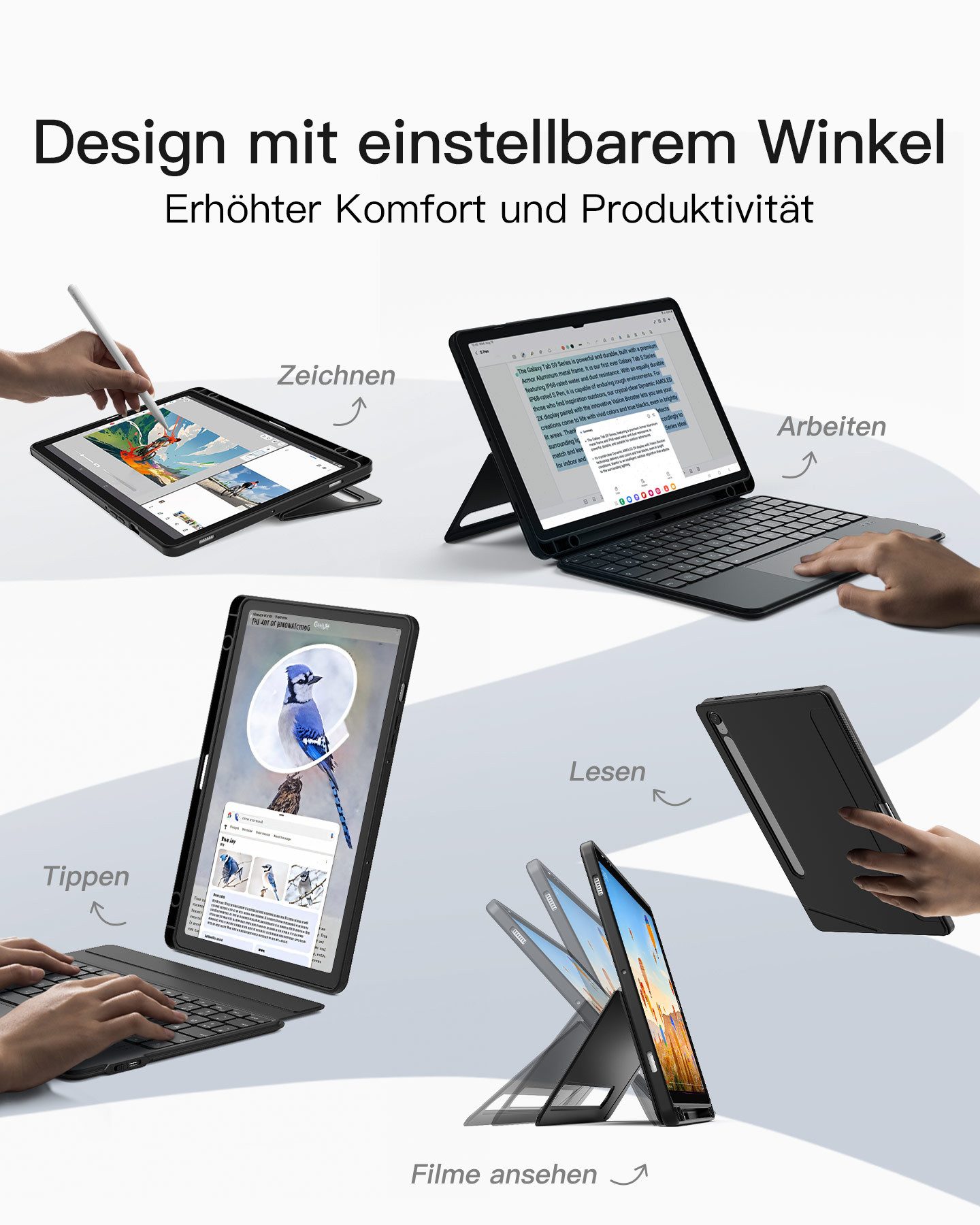 Inateck Hülle für Samsung Galaxy Tab S10 Lite/S10 FE/S9 FE/S9 Tastatur mit Touchpad (Hoch-/Querformat Ständer, Abnehmbar)