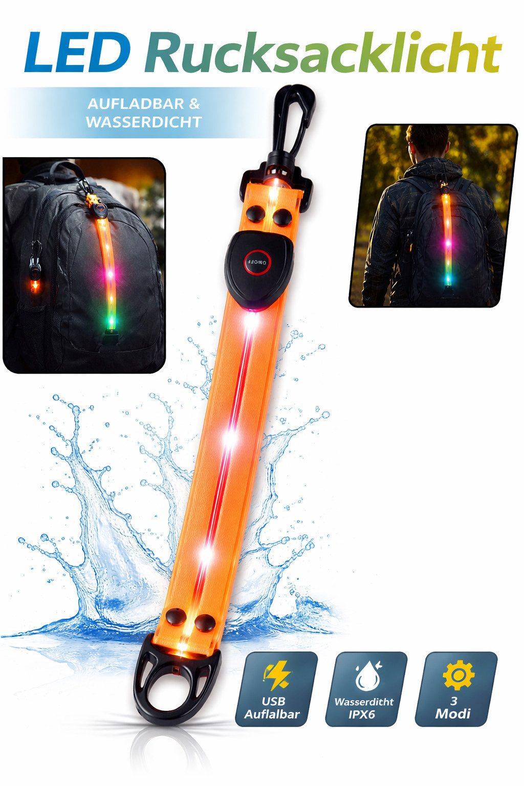 Illes-Laedchen LED Blinklicht LED Rucksack Blinklicht Leuchtband Reflektor Schulranzen Licht
