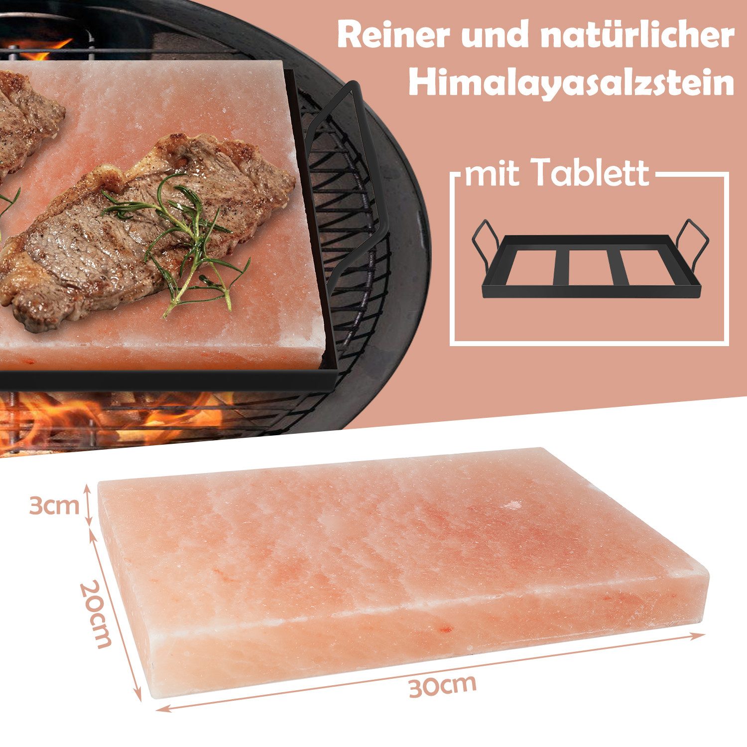 Clanmacy Grill-Salzstein Salzstein mit Halter 30x20x3cm Hochwertiger CHEF Set Fisch BBQ (1-St) – Bild 2 von 5