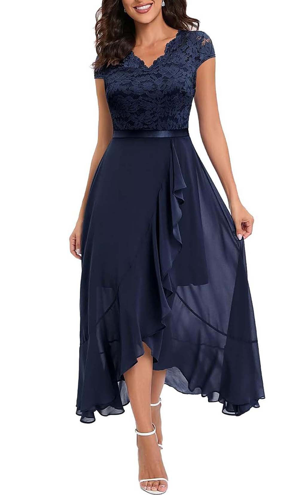 Housruse Abendkleid Elegant für Hochzeit Spitzenkleid,Chiffon Hi-Lo Kleid  Brautjunferkleid (1-tlg)