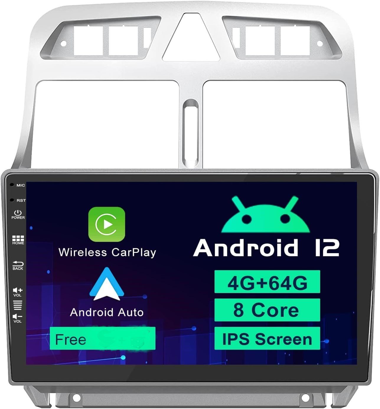 GABITECH für Peugeot 307 9" Android 12 Autoradio Bluetooth SD GPS Carplay Einbau-Navigationsgerät