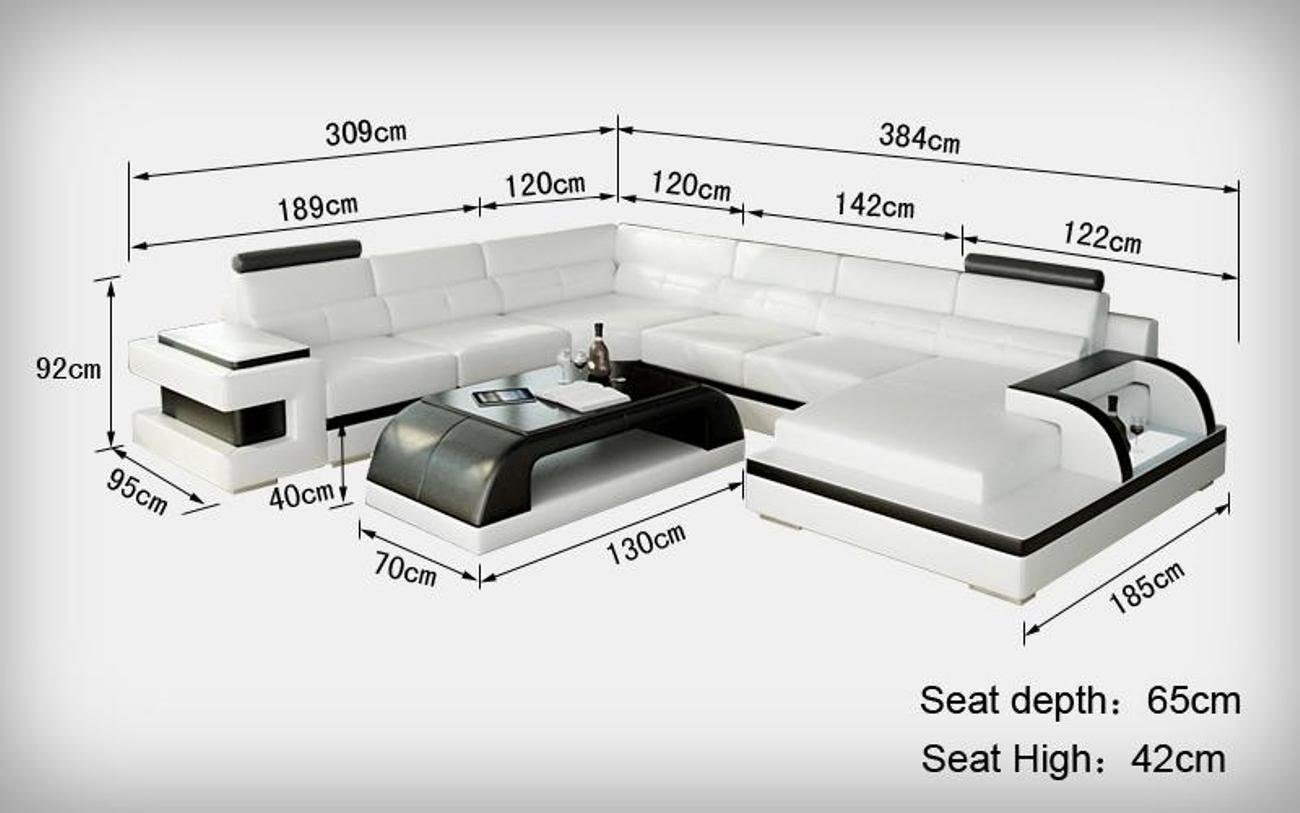 LED Polster Wohnlandschaft JVmoebel Schwarz/Weiß Garnitur Couch Ecksofa, Ecksofa Sofa