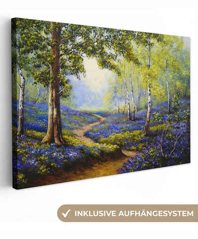 OneMillionCanvasses® Gemälde Gemälde - Natur - Wald - Blumen - Ölfarbe, (1 St), Wandbild Leinwandbilder, Aufhängefertig, Wanddeko, 60x40 cm