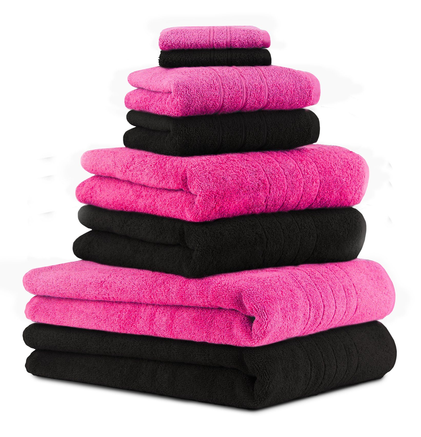 Betz Handtuch Set 8-TLG. Handtuch-Set Deluxe 100% Baumwolle 2 Badetücher 2 Duschtücher 2 Handtücher 2 Seiftücher Farbe Fuchsia und schwarz, 100% Baumwolle, (8-tlg)