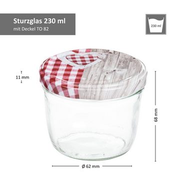 MamboCat Einmachglas 25er Set Sturzglas 230 ml To 82 Holz Herz rot Deckel incl. Rezeptheft, Glas