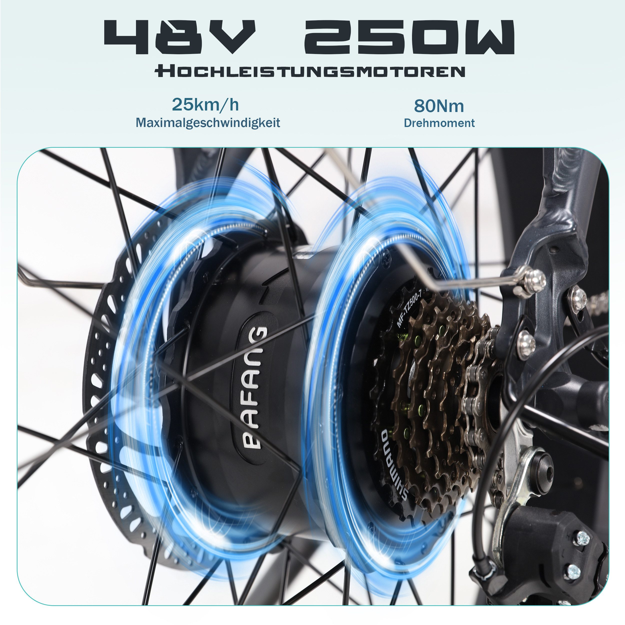 JOBOBIKE E-Bike Mountainbike 26x4,0 Zoll, 80 Nm, Robin Pro, 180km, für Stadt, Berg und Gelände, 8 Gang Shimano, Kettenschaltung, Heckmotor, 960 Wh, (Fatbike, hydr. Scheibenbremse, Elektrofahrrad für Damen und Herren), Federgabel, Gefederte Sattelstütze, 5 Stufen, mit Bremslicht, MTB