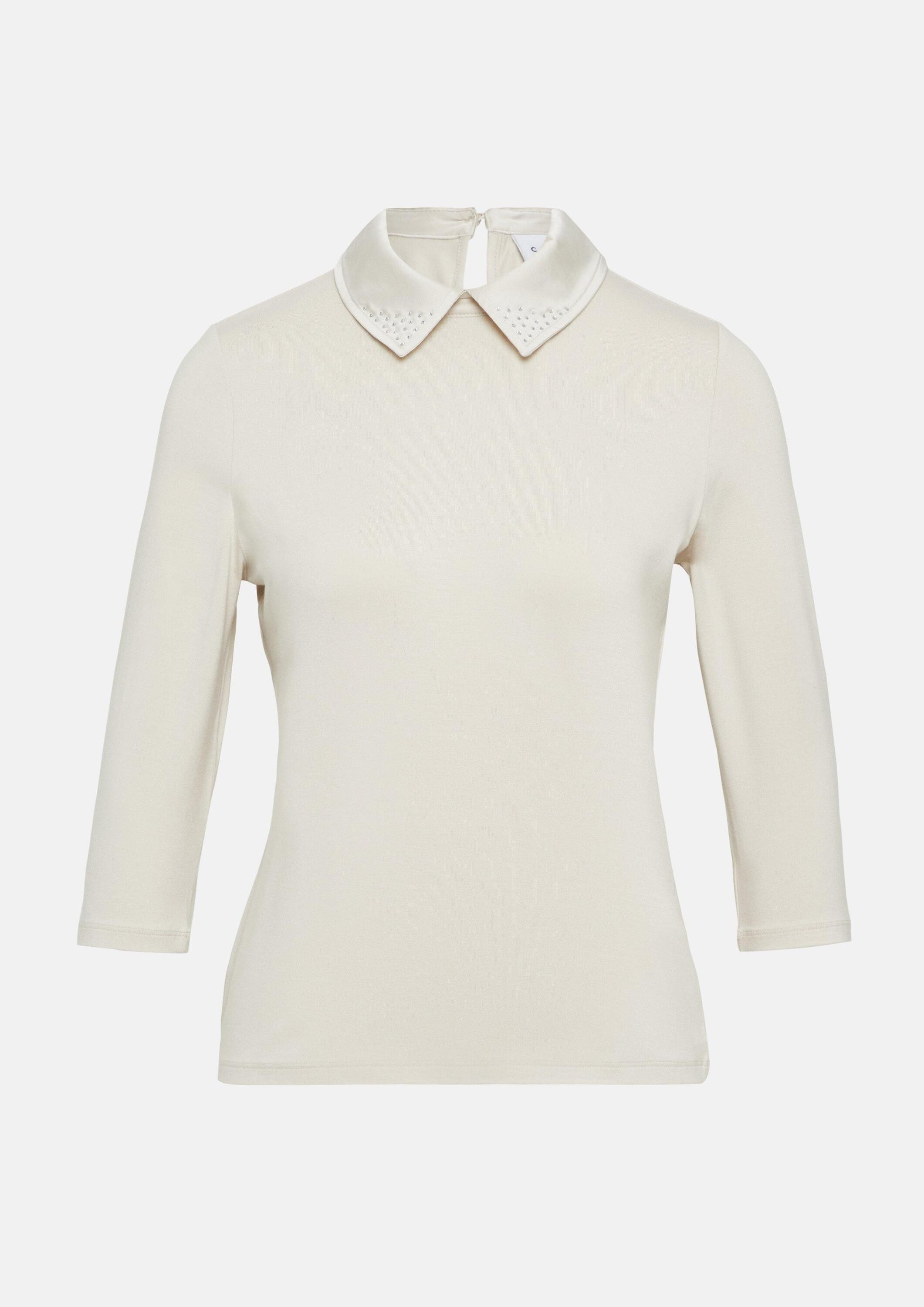 comma 3/4-Arm-Shirt T-Shirt Jerseyshirt mit Satinkragen und Schmucksteinen