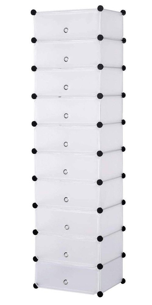 Woltu Schuhkommode, DIY Schuhschrank mit Tür, 10 Fächer aus Kunststoff