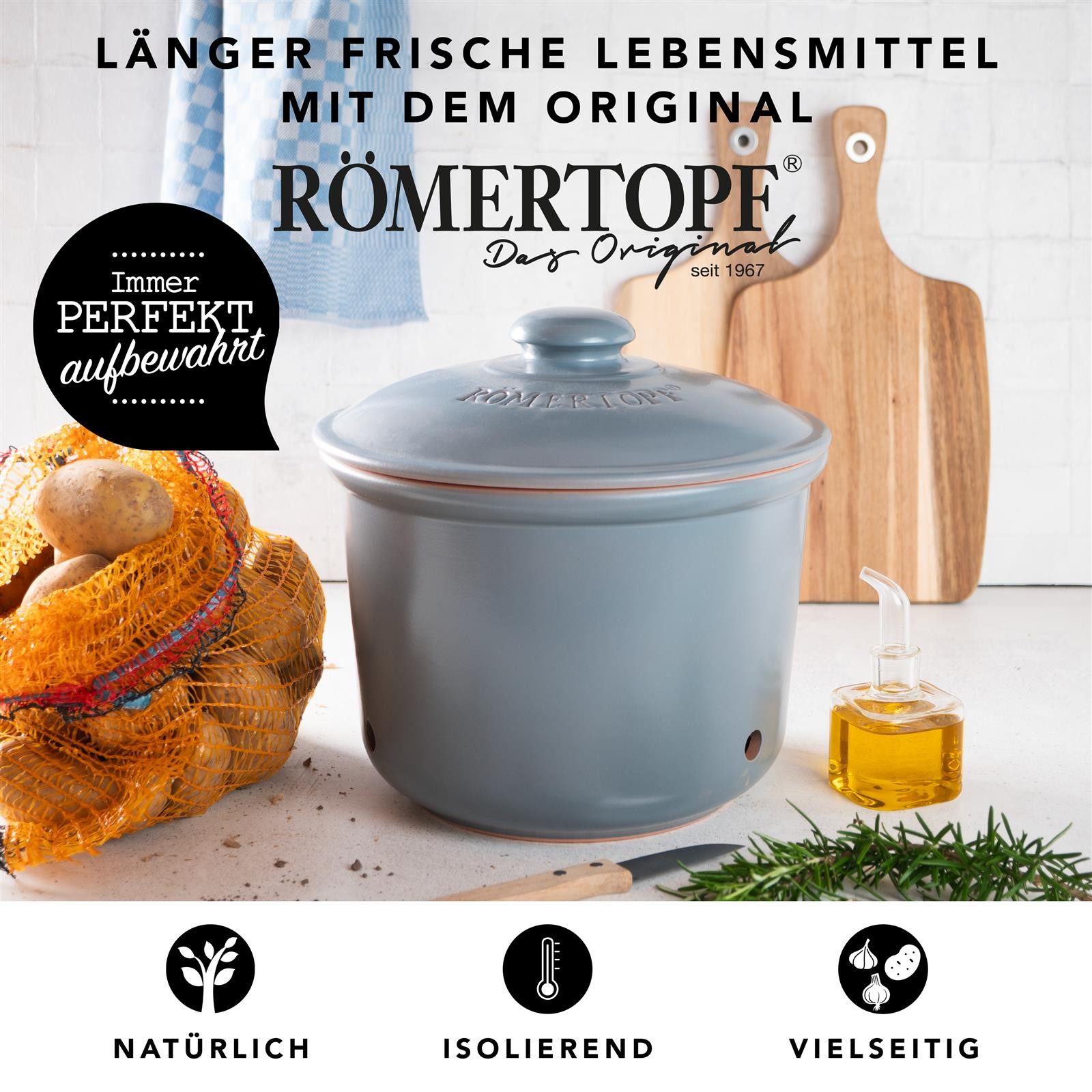 RÖMERTOPF Römertopf Frische-Topf MAXI PLUS - Kartoffeln Aufbewahrung 5,5 Liter, (Set), aus Naturton – Bild 2 von 5