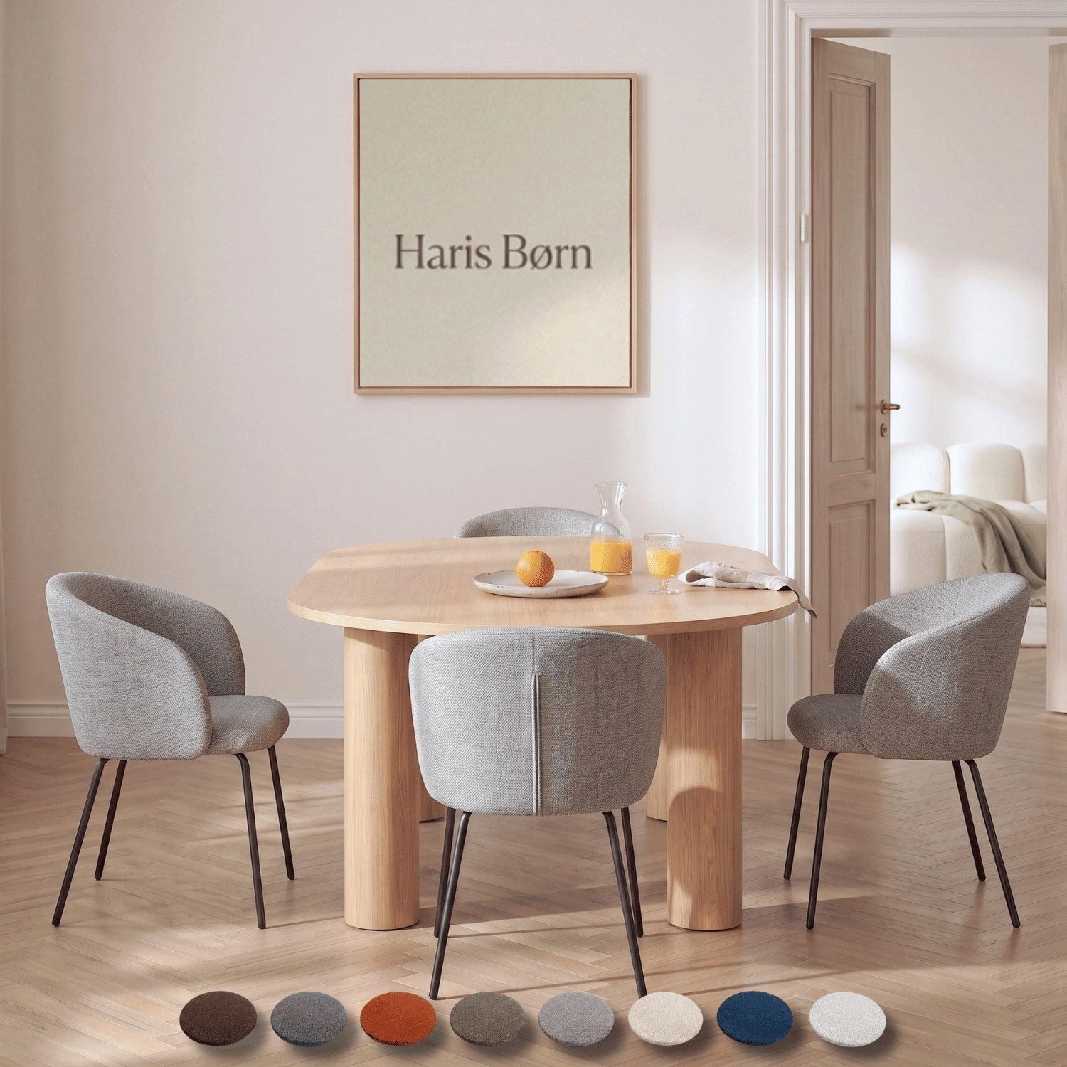 Haris Børn Esszimmerstuhl mit Armlehnen NØR - Hochwertige Polsterstühle für Esszimmer (Set, 4 St), Grau-braun - Premium Esszimmer Stühle & Wohnzimmer Stühle