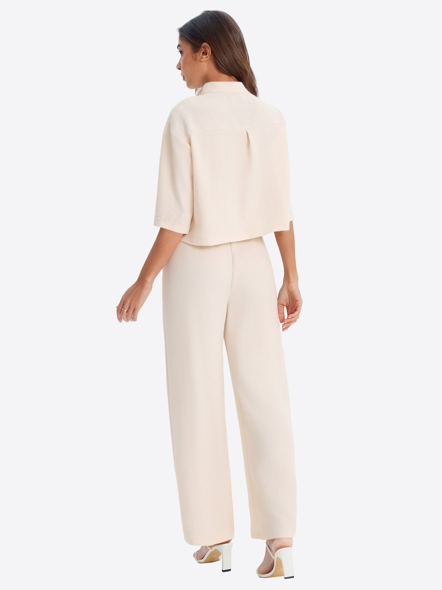Imily Bela Hausanzug Damen 2-teilige Sets (Set, 2 tlg., Kurzärmeliges Top mit Knopfleiste; Hose mit Kordelzug) einfarbig