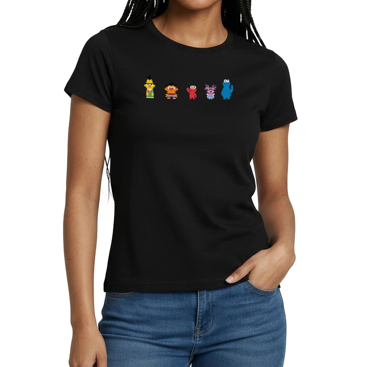 Spreadshirt T-Shirt Sesamstraße Pixel Charaktere Frauen T-Shirt (1-tlg)