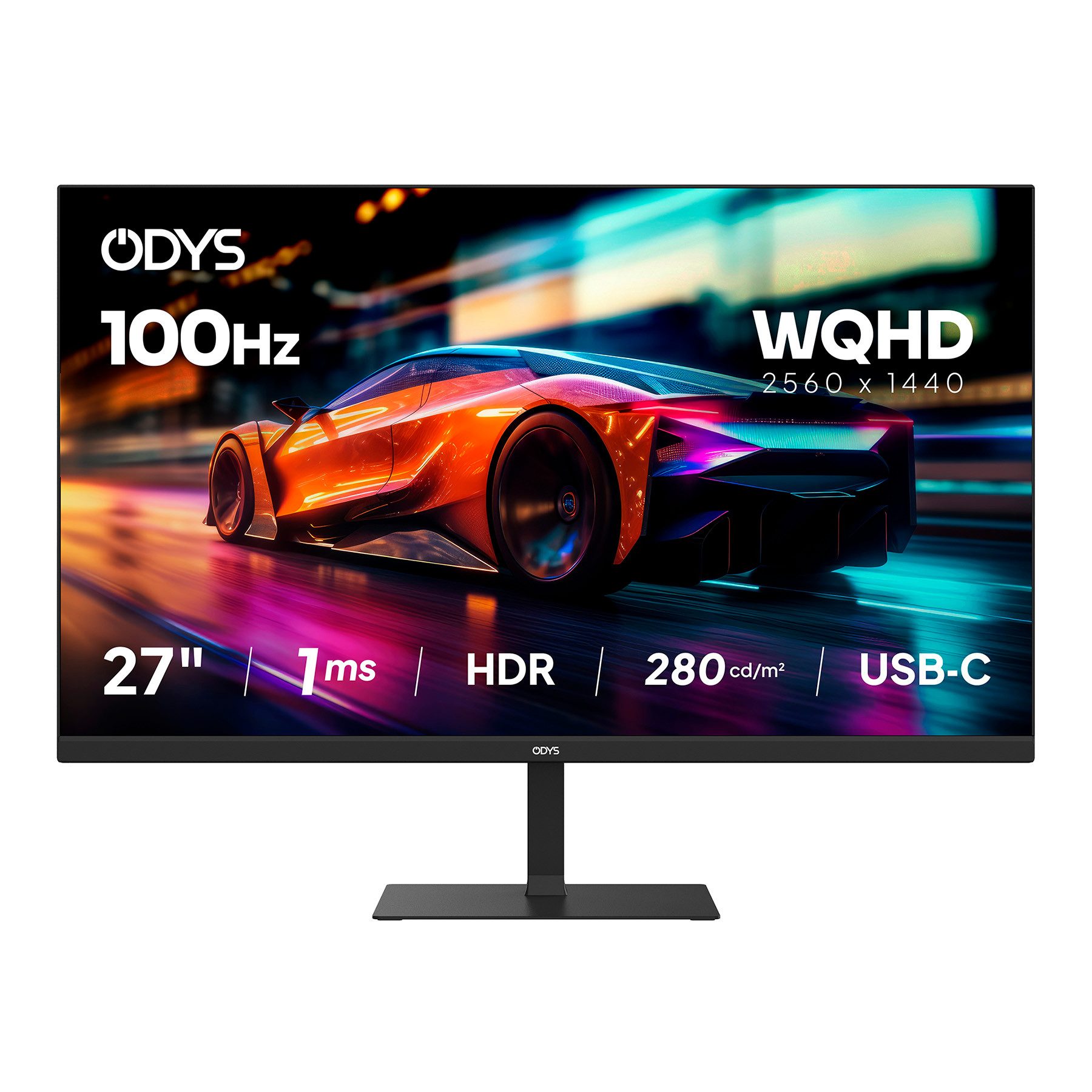 Odys i27-Q-100 LED-Monitor (2.560 x 1.440 px, WQHD, LED, 27" WQHD Gaming Monitor, 100 Hz, 1 ms, USB-C, FreeSync)