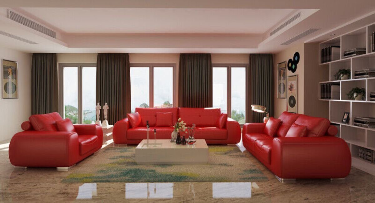 JVmoebel Wohnzimmer-Set Sofagarnitur Ledersofa Couch Garnituren Design SOFORT, (3-St., Sofagarnitur), Made in Europa