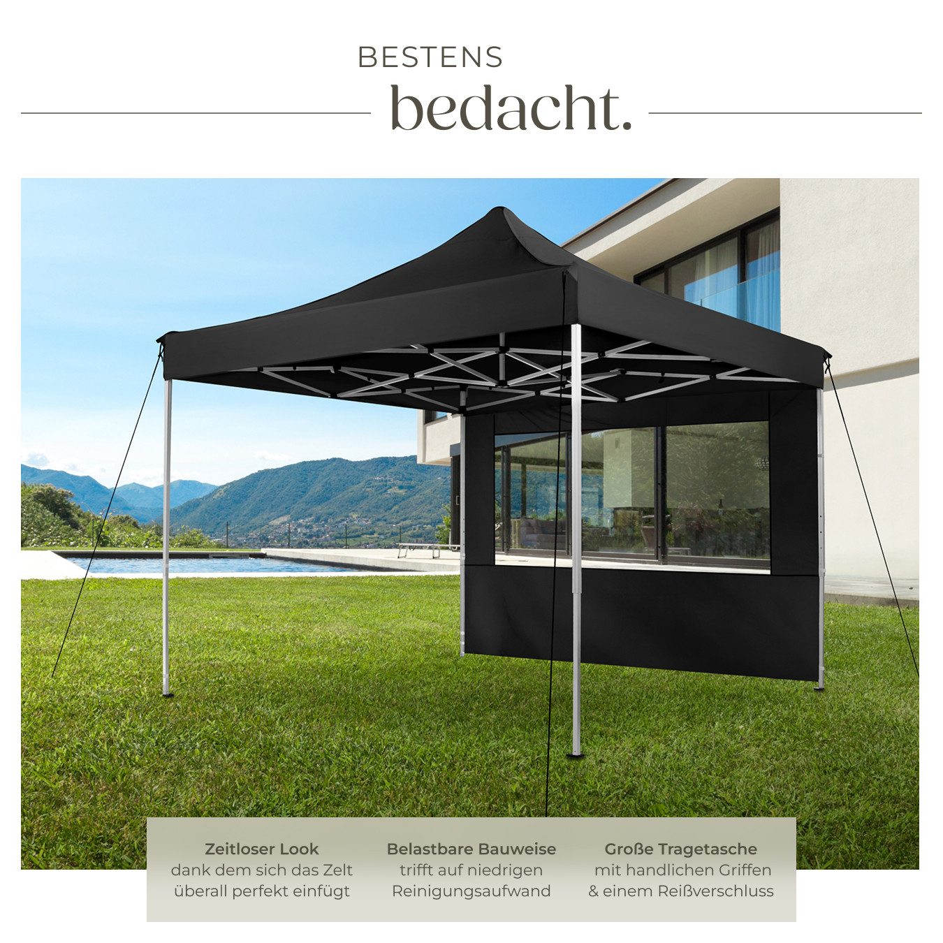 tectake Pavillon Aluminium Pavillon, mit 2 Seitenteilen, (300 x 300 x 310 cm, Komplettset), wasserdicht