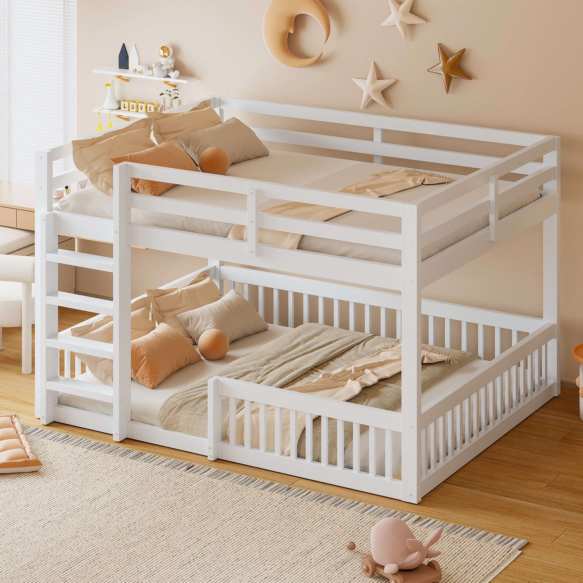 Merax Etagenbett Hochbett Holzbett Jugendbett Stockbett (1-St), Doppelbett Kinderbett 160x200cm mit Sicherheitsgeländern und Leiter
