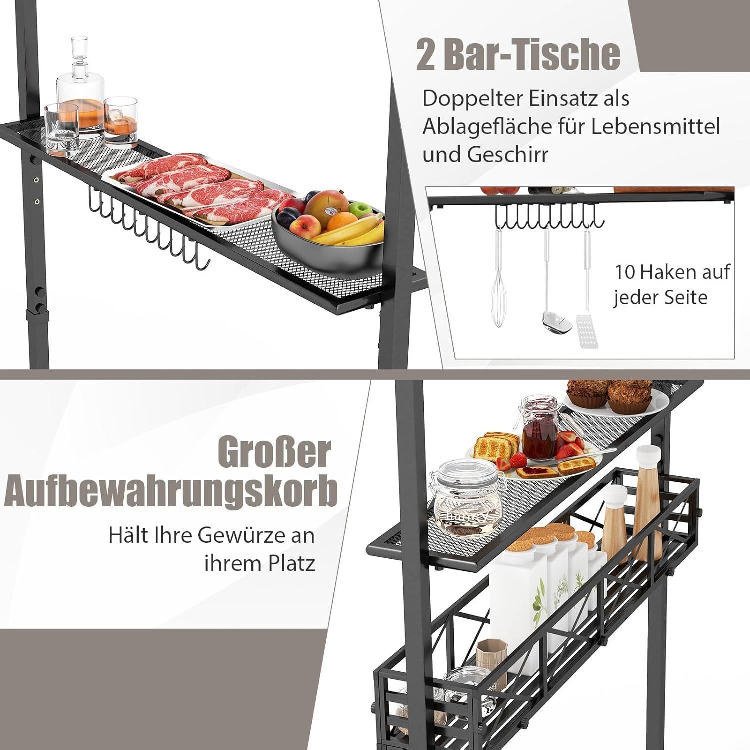 KOMFOTTEU Grillpavillon, Doppeldach mit 2 Ablagen, günstig online kaufen