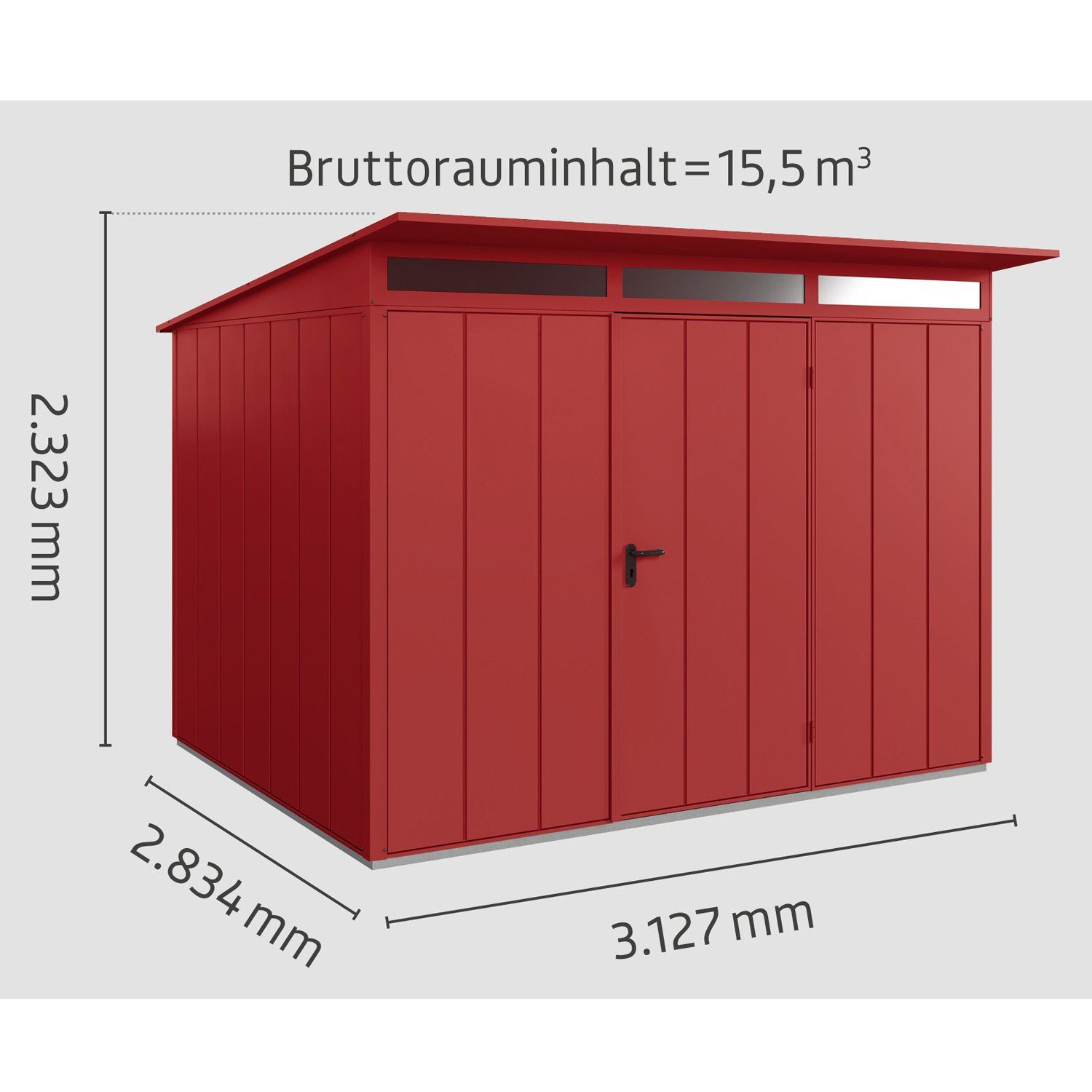 Hörmann Metall-Gerätehaus Tür Typ Ecostar purpurrot Pultdach Elegant 3, Gerätehaus mit 1-flügelige