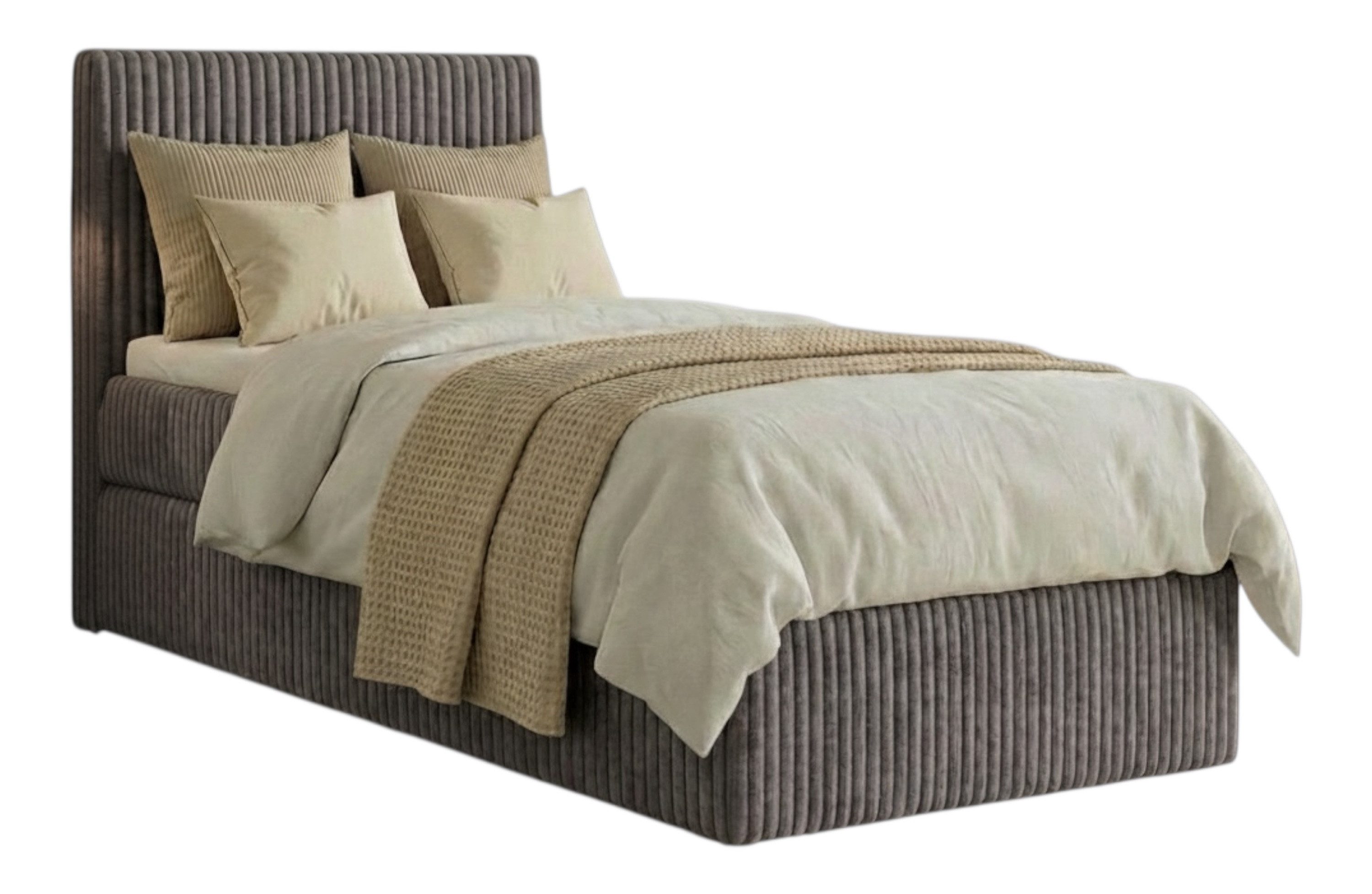 A&J MöbelLand GmbH Boxspringbett Einzelbett RALFI mit Bettkasten und gepolstertem Kopfteil (Boxspringbett mit Bettkasten und gepolstertem Kopfteil – wahlweise mit Visco- oder T25-Topper)