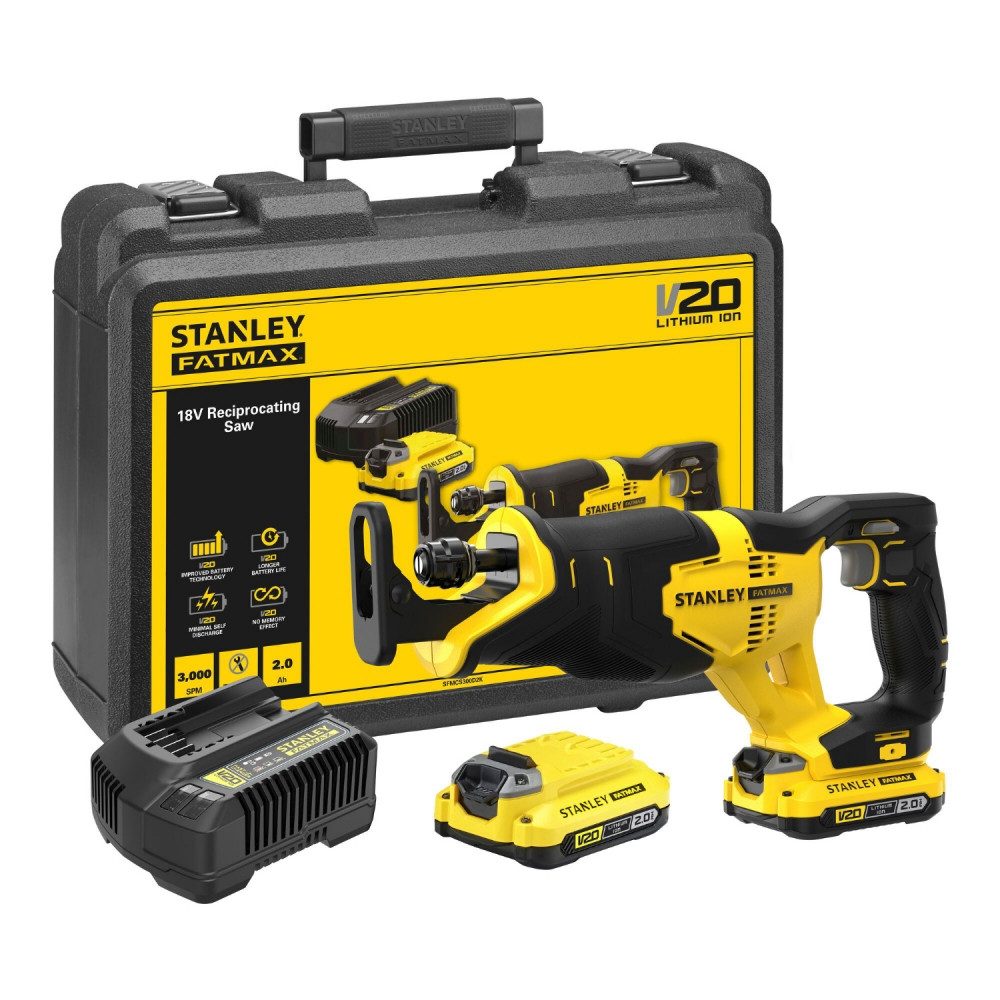 STANLEY Säbelsäge SFMCS300D2K-QW Akku-Säbelsäge 18V V20, 2x2,0Ah, robust