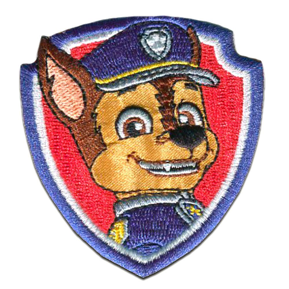 PAW PATROL Aufnäher Bügelbild, Aufbügler, Applikationen, Patches, Flicken, zum aufbügeln, Polyester, CHASE 2 - Größe: 7 x 6 cm