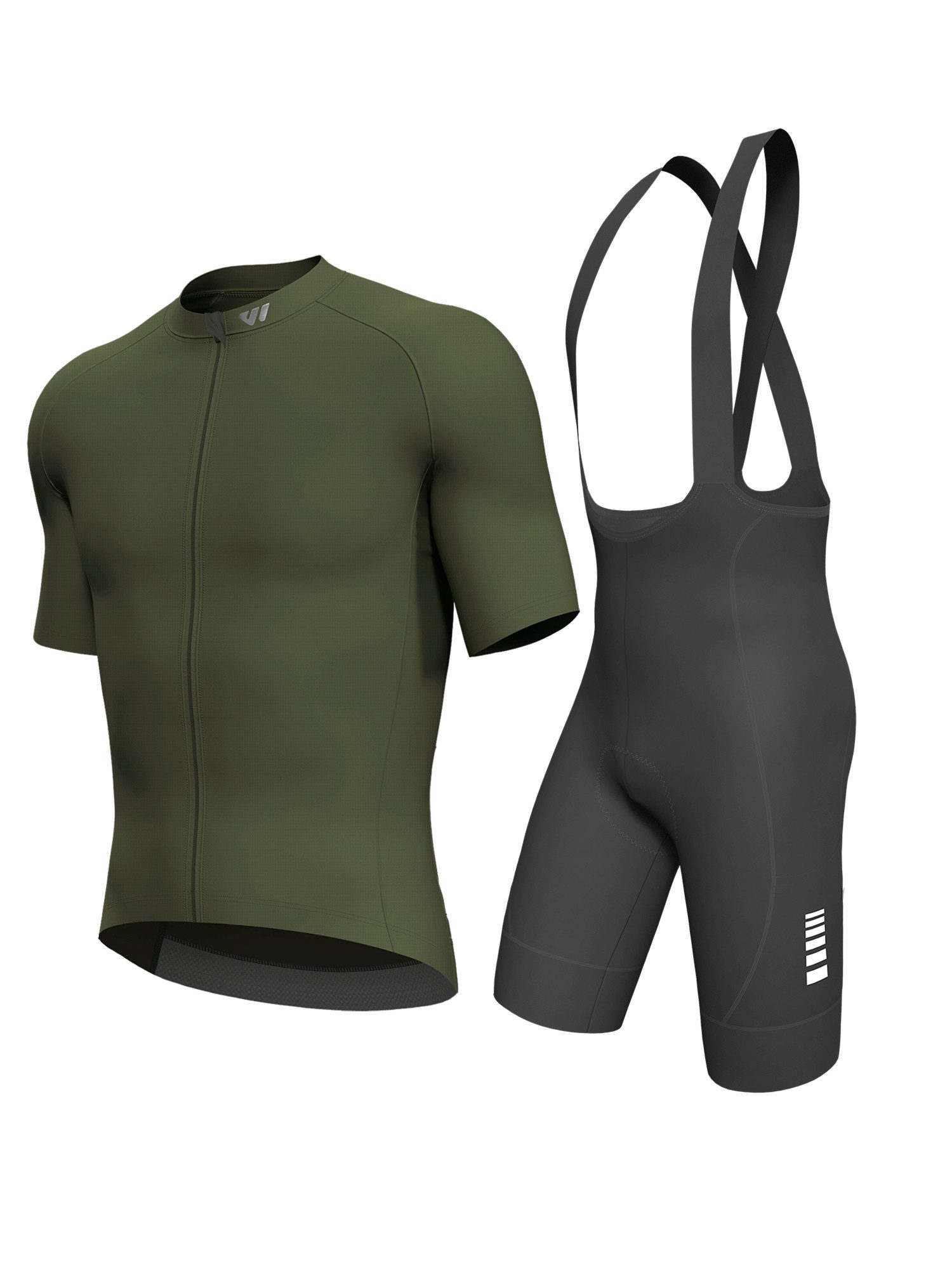 Wulibike Radtrikot Herren Fahrradbekleidungsset mit X-Trägern und 6 Cargo-Taschen (2-tlg) Kurzarm Trikot kombiniert mit Träger-Fahrradhose